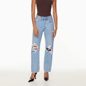 Agolde Blue Straight Leg Jeans with Distressed Details